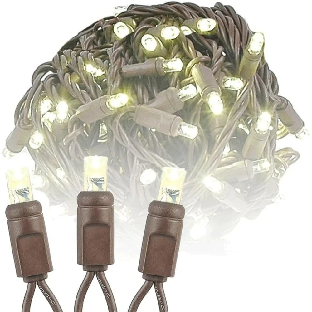 Commercial Grade 50ft 100 LED Warm‎ White Teeny Rice Bulbs Brown String Lights